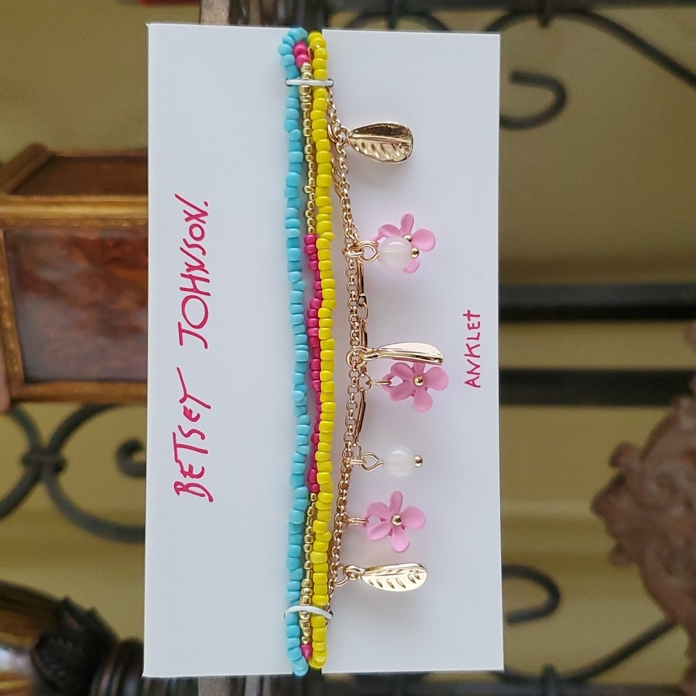 Betsey Johnson beaded flower anklet set